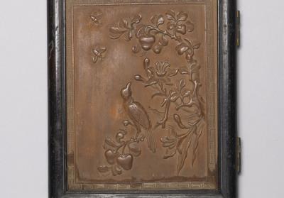 图片[3]-Glass mirror with Chinese rosewood frame and carved boxwood inset.-China Archive